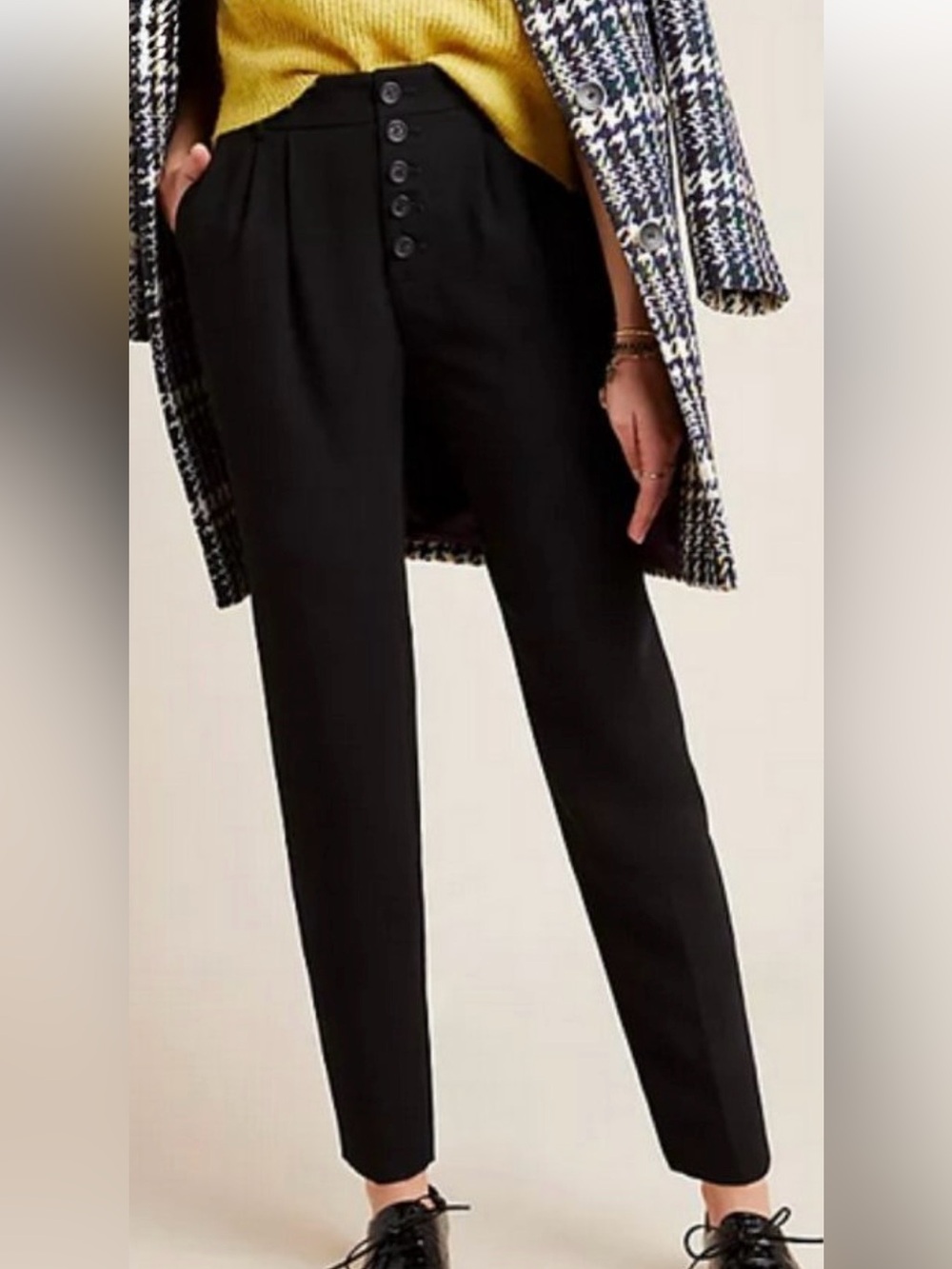 Anthropologie Sasha Button-Fly Tapered Trouser black size 6